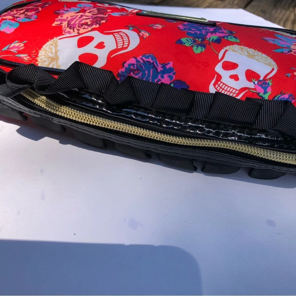 Betsey Johnson Ruffle Red Skull Highness Roses Makeup Cosmetic Bag & Wipes